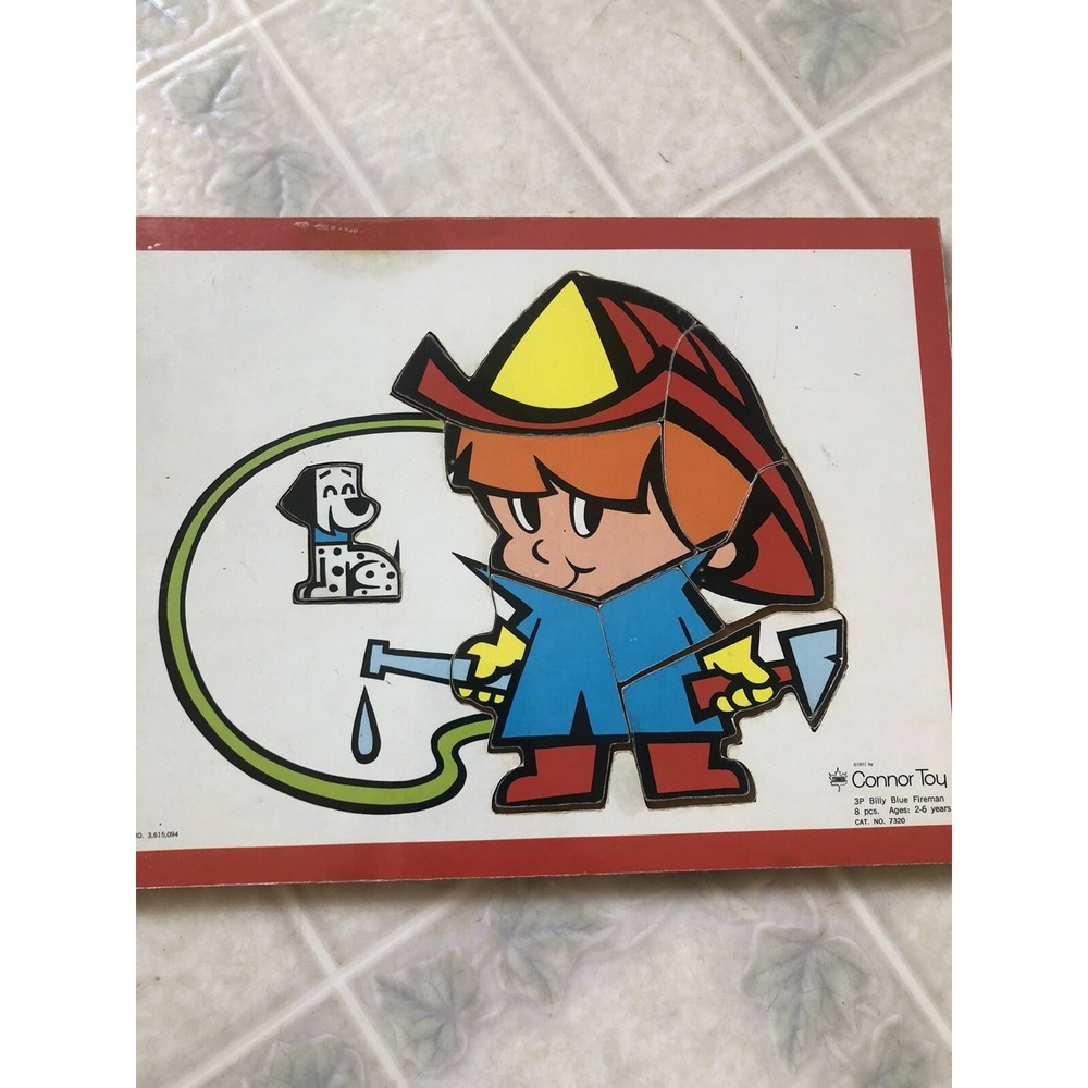 1971 Connor Toy Wooden Puzzle - Billy Blue Fireman - 7320